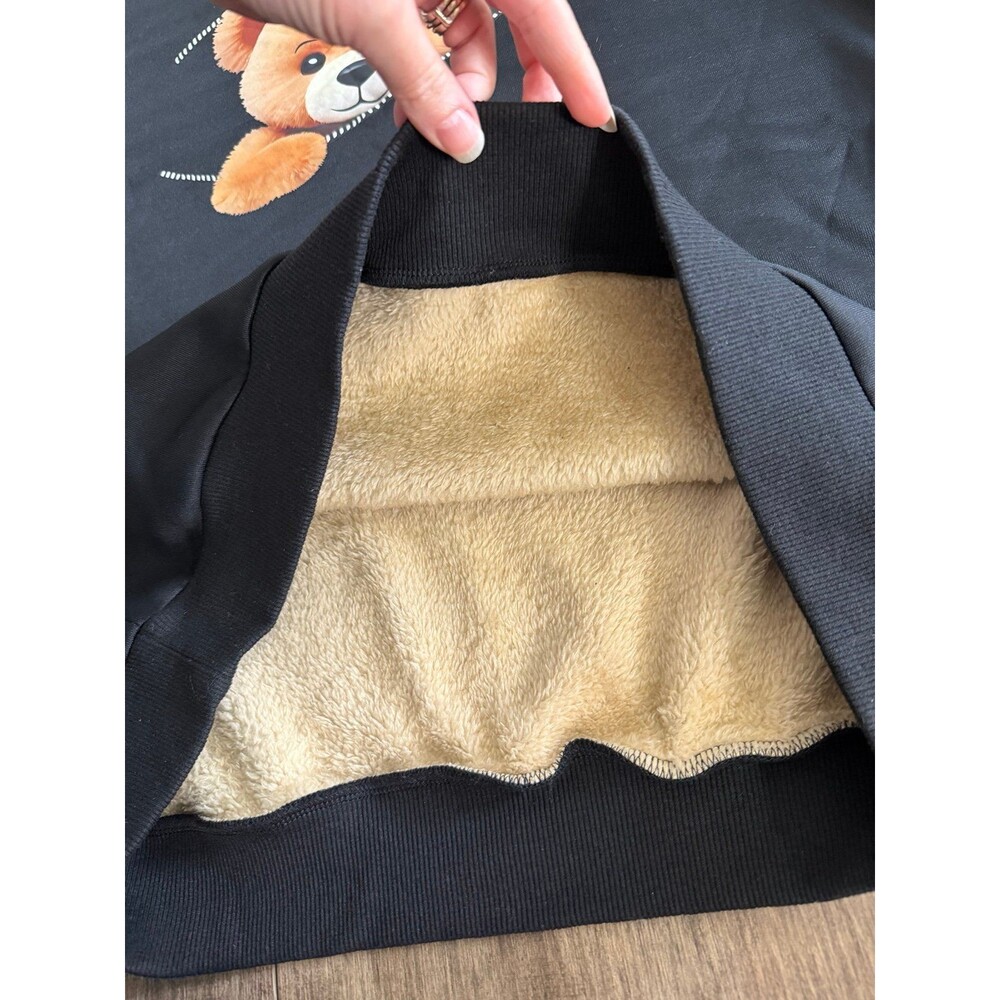 Cozy Black Zipper Teddy Bear Fur Lined Sweatshirt Pullover Size Small EUC - Picture 4 of 8